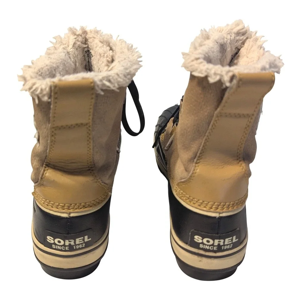 Sorel Womens Size 9 Tivoli Winter Boots Leather Insulated Waterproof Tan Black